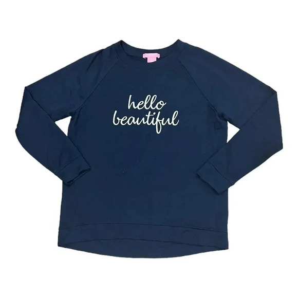 Isaac Mizrahi Navy Hello Beautiful Embroidered Sweater S - Picture 1 of 4